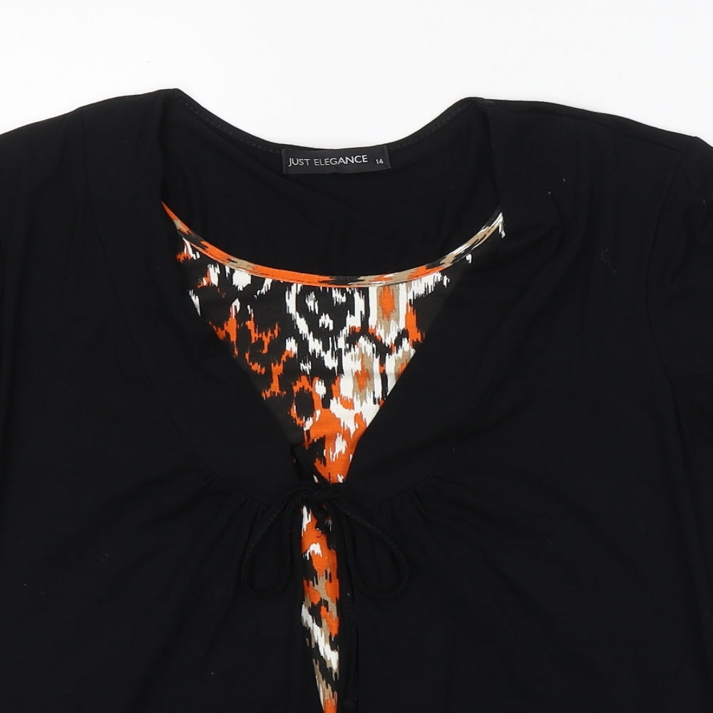 JUST ELEGANCE Womens Black Geometric Viscose Basic T-Shirt Size 14 Round Neck