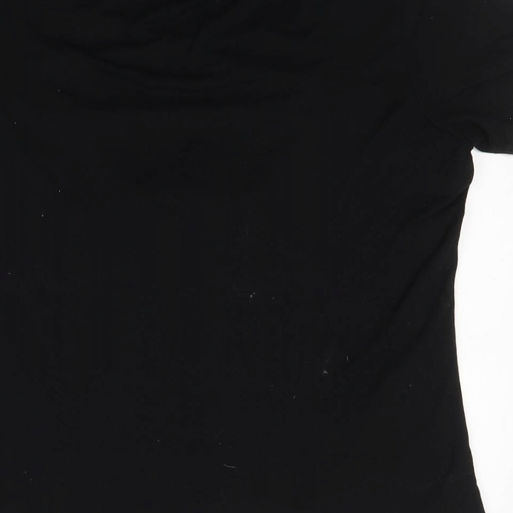 JUST ELEGANCE Womens Black Geometric Viscose Basic T-Shirt Size 14 Round Neck