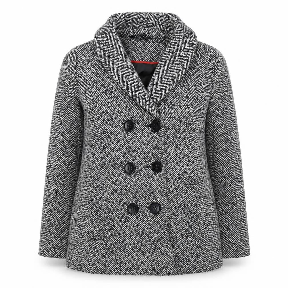 Classics Womens White Striped  Pea Coat Coat Size 12  Button