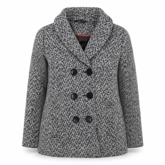 Classics Womens White Striped  Pea Coat Coat Size 12  Button