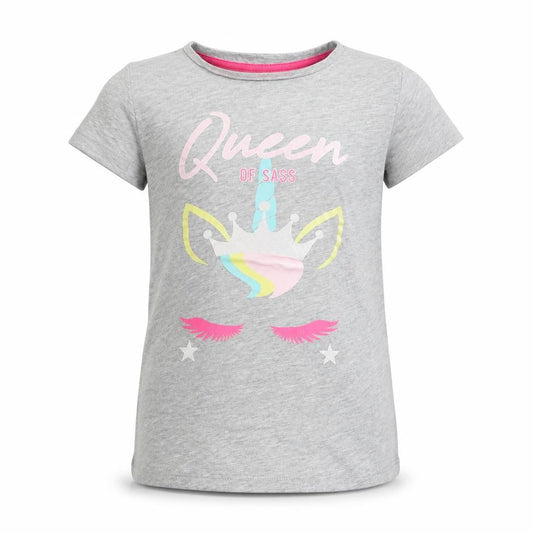 Pep&Co Girls Grey  Cotton Basic T-Shirt Size 8-9 Years Round Neck Pullover - Queen of sass