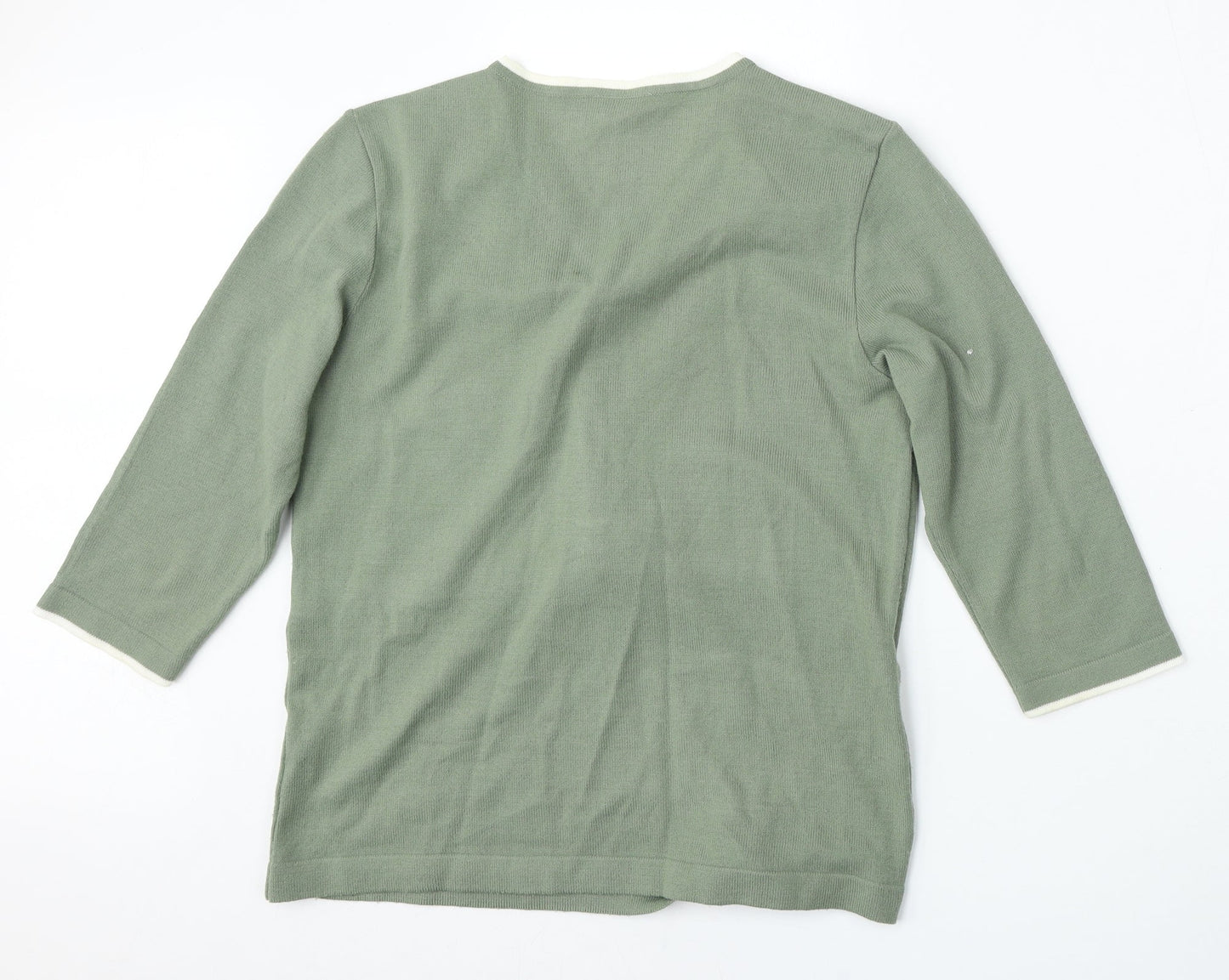 Preworn Womens Green V-Neck Striped Polyacrylate Fibre Cardigan Jumper Size 10