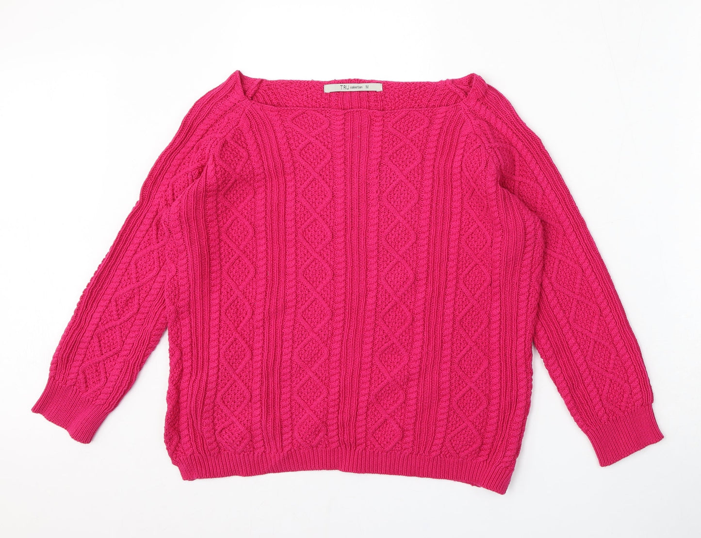 Tru Collection Womens Pink Boat Neck  Cotton Pullover Jumper Size M