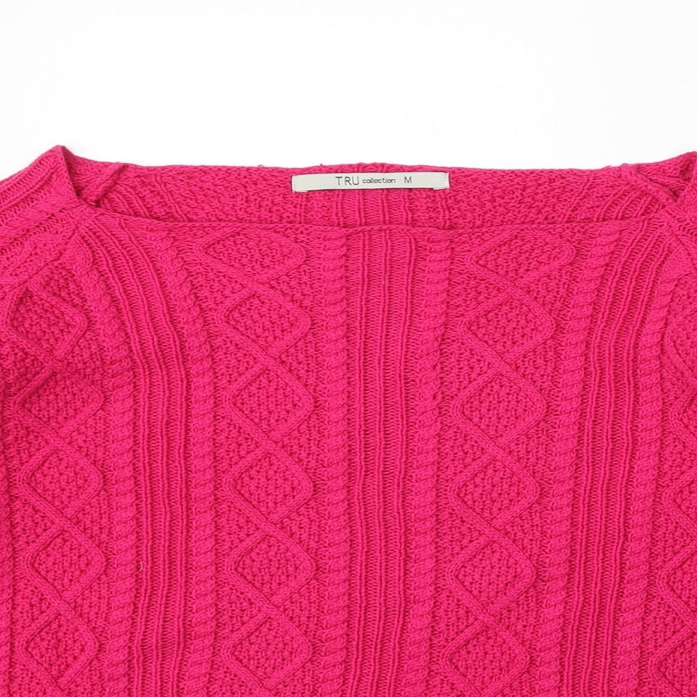 Tru Collection Womens Pink Boat Neck  Cotton Pullover Jumper Size M