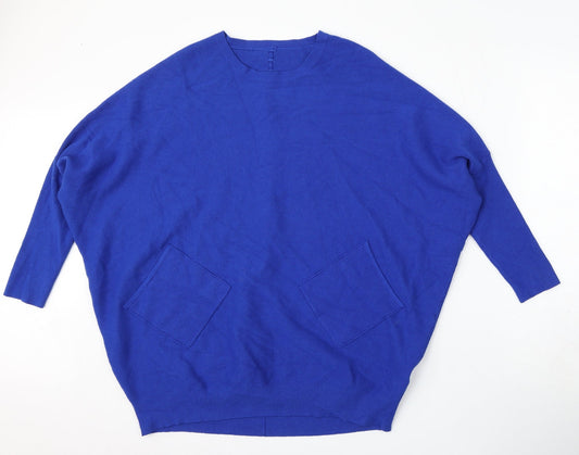 Preworn Womens Blue Round Neck  Viscose Pullover Jumper Size 16