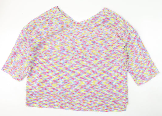 Preworn Womens Multicoloured V-Neck  Polyester Pullover Jumper Size 16