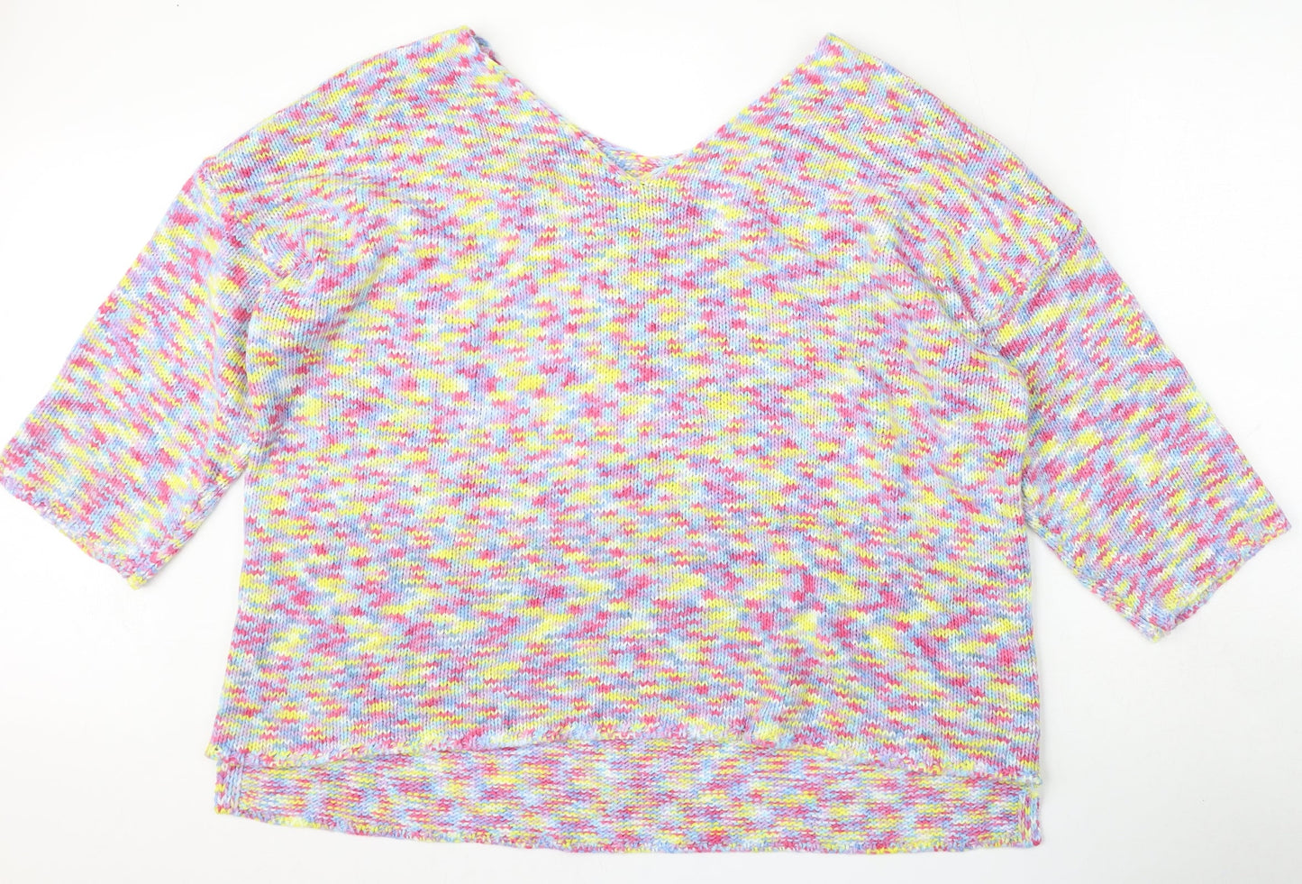 Preworn Womens Multicoloured V-Neck  Polyester Pullover Jumper Size 16