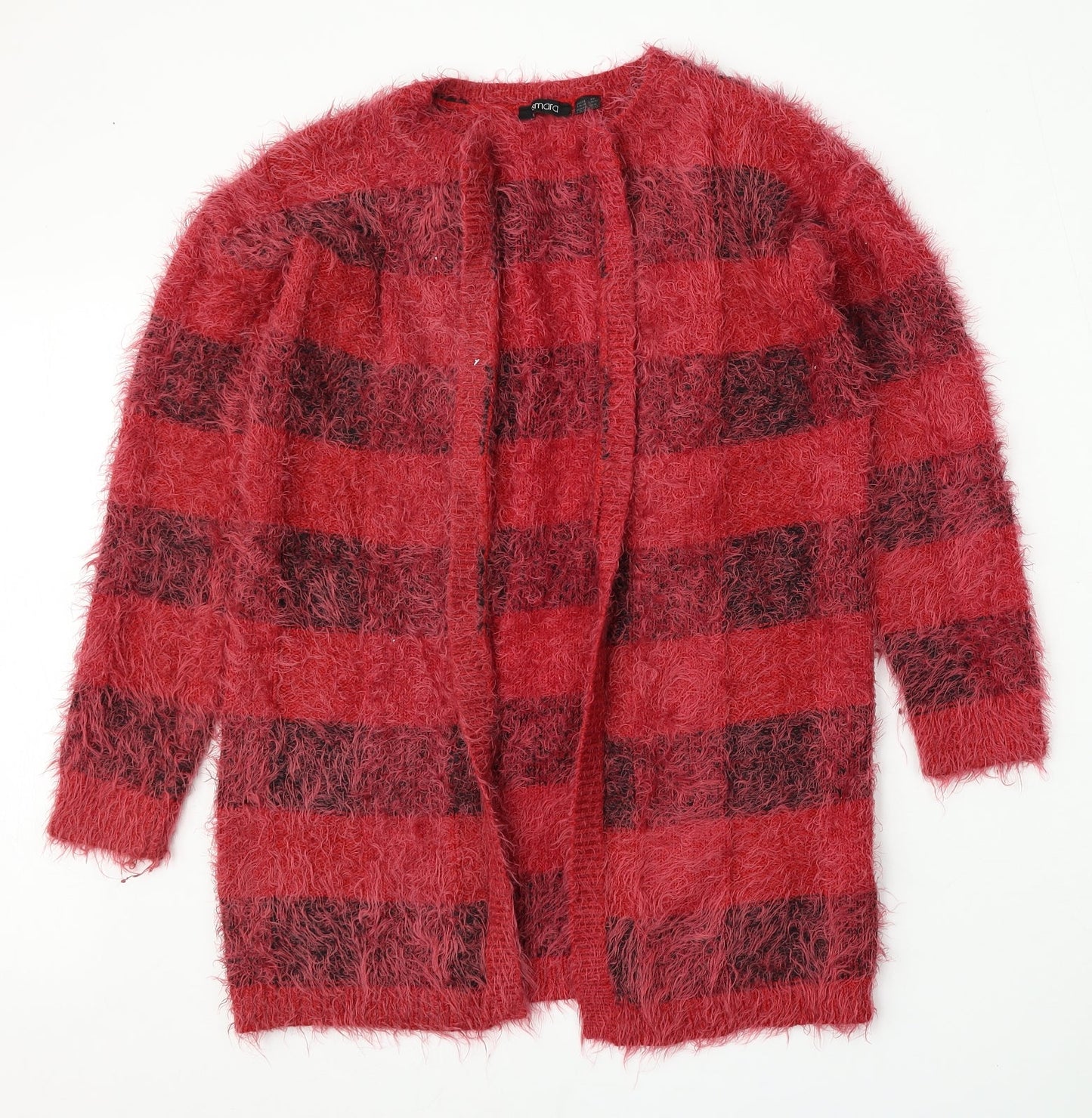 ESMARA Womens Red Round Neck Check Polyamide Cardigan Jumper Size S