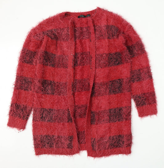 ESMARA Womens Red Round Neck Check Polyamide Cardigan Jumper Size S