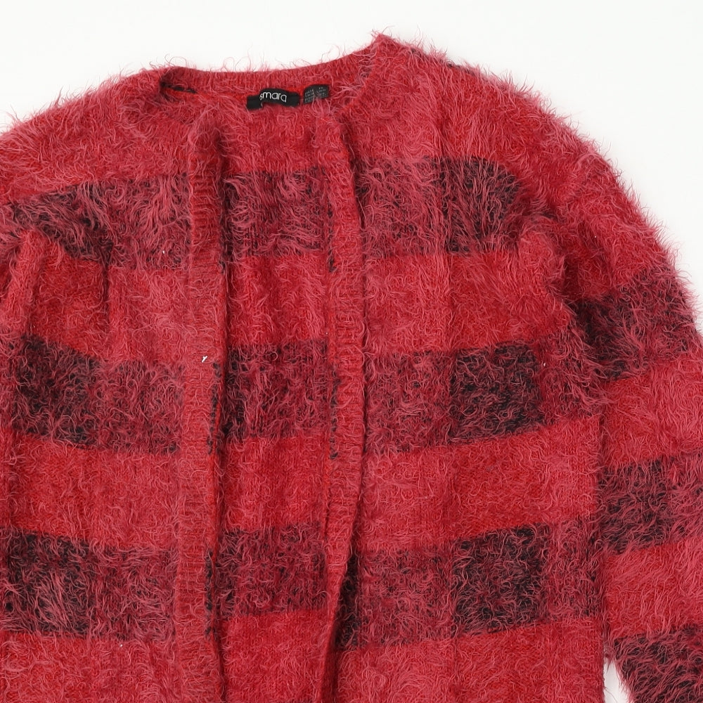 ESMARA Womens Red Round Neck Check Polyamide Cardigan Jumper Size S