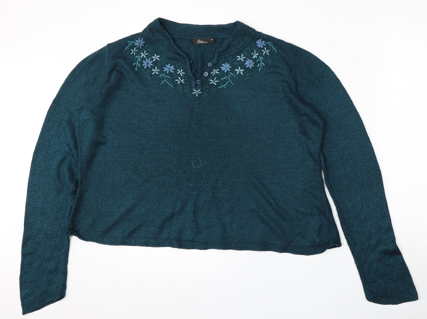 BM Collection Womens Blue V-Neck  Polyester Pullover Jumper Size 14