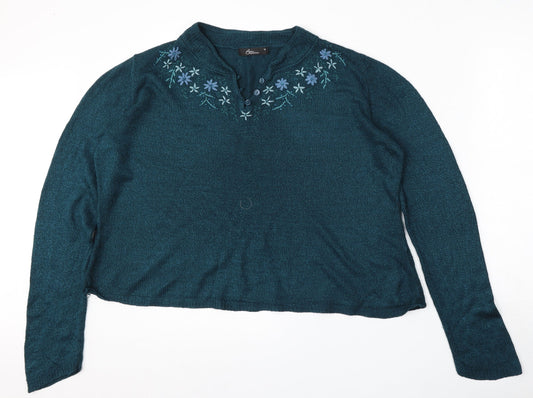 BM Collection Womens Blue V-Neck  Polyester Pullover Jumper Size 14