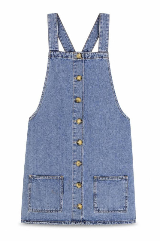 Denim Co. Womens Blue  Cotton Pinafore/Dungaree Dress  Size 8  Square Neck Button