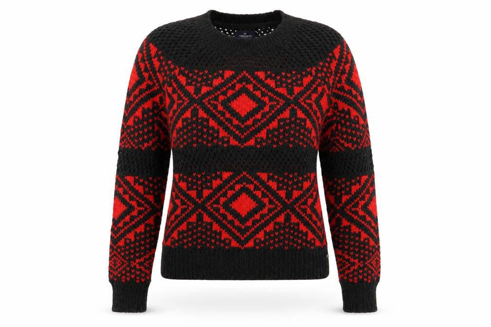 American Eagle Womens Red Crew Neck Geometric Acrylic Pullover Jumper Size S