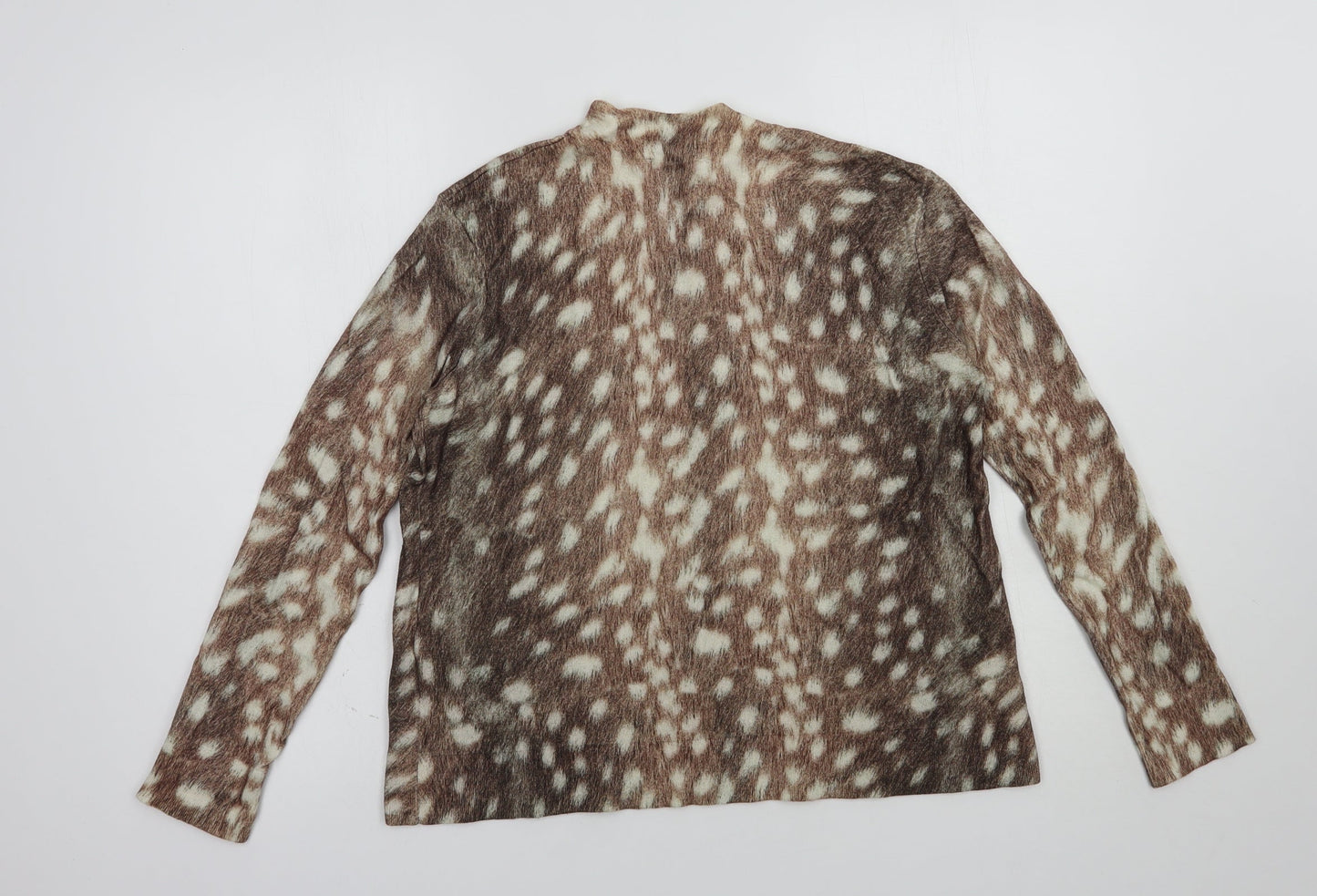 Warehouse Womens Brown Mock Neck Animal Print Cotton Pullover Jumper Size 8