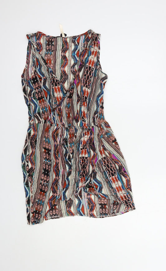 Ribbon Womens Multicoloured Geometric Viscose Basic Blouse Size 8 V-Neck