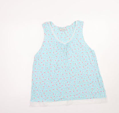 Preloved Ellen Tracy Womens Blue Floral Viscose Basic Tank Size L V-Neck - Front
