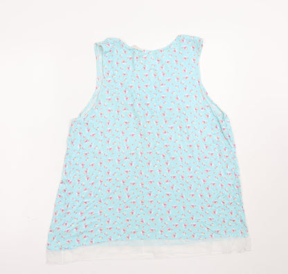 Preloved Ellen Tracy Womens Blue Floral Viscose Basic Tank Size L V-Neck - Back