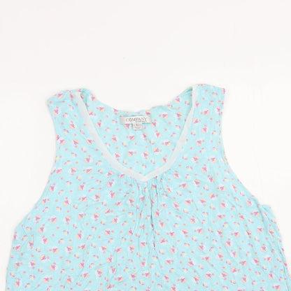 Preloved Ellen Tracy Womens Blue Floral Viscose Basic Tank Size L V-Neck - Detail