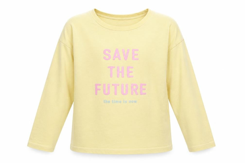 NEXT Girls Yellow  Cotton Pullover T-Shirt Size 9 Years Crew Neck Pullover - Save The Future