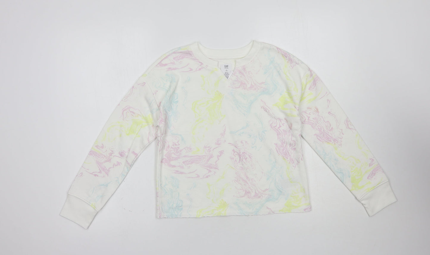 Gap Girls White Geometric Cotton Pullover Sweatshirt Size 10-11 Years  Pullover