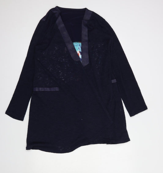 Lippi Womens Blue V-Neck Geometric Polyester Cardigan Jumper Size M