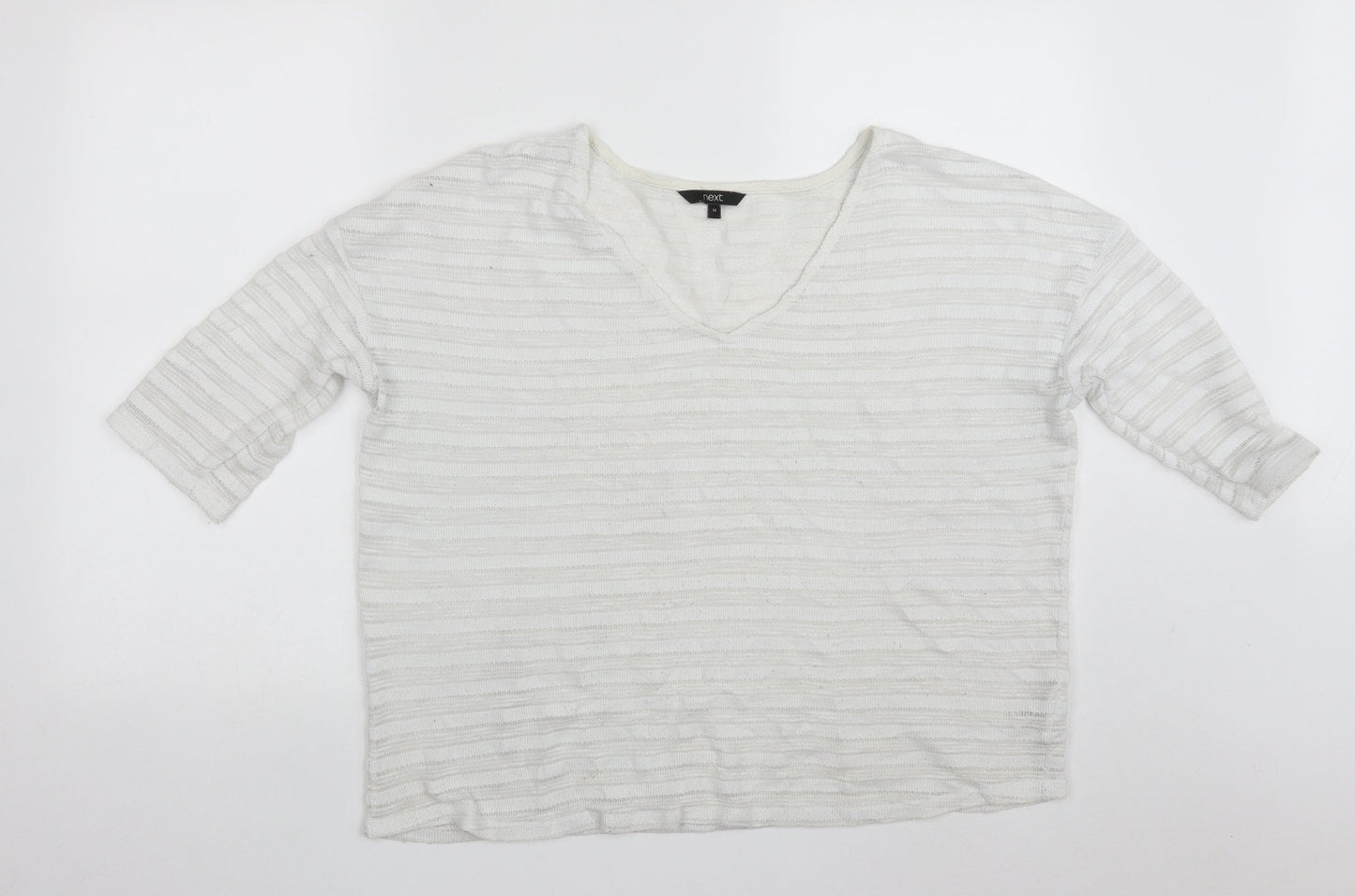 NEXT Womens White  Polyester Basic T-Shirt Size 14 V-Neck
