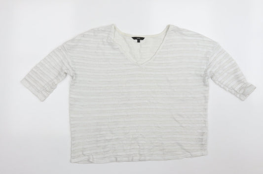 NEXT Womens White  Polyester Basic T-Shirt Size 14 V-Neck