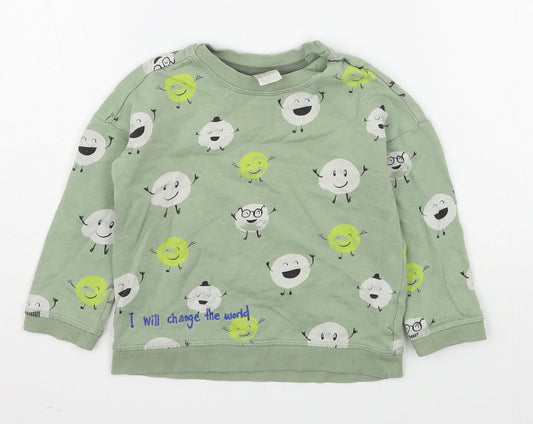H&M Boys Green Geometric Cotton Pullover Sweatshirt Size 2 Years  Pullover