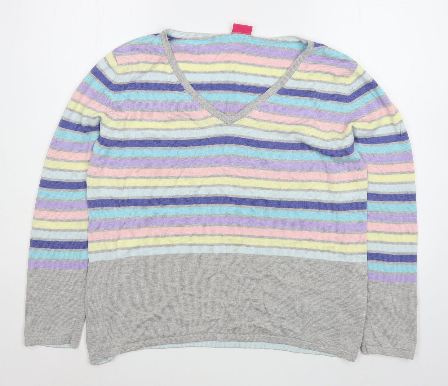 Together Womens Multicoloured V-Neck Striped Viscose Pullover Jumper Size 18