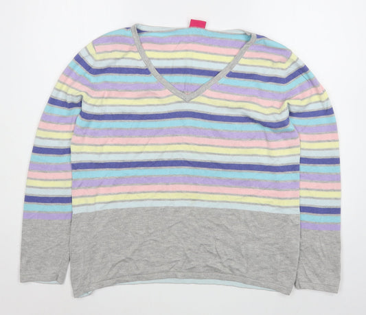 Together Womens Multicoloured V-Neck Striped Viscose Pullover Jumper Size 18