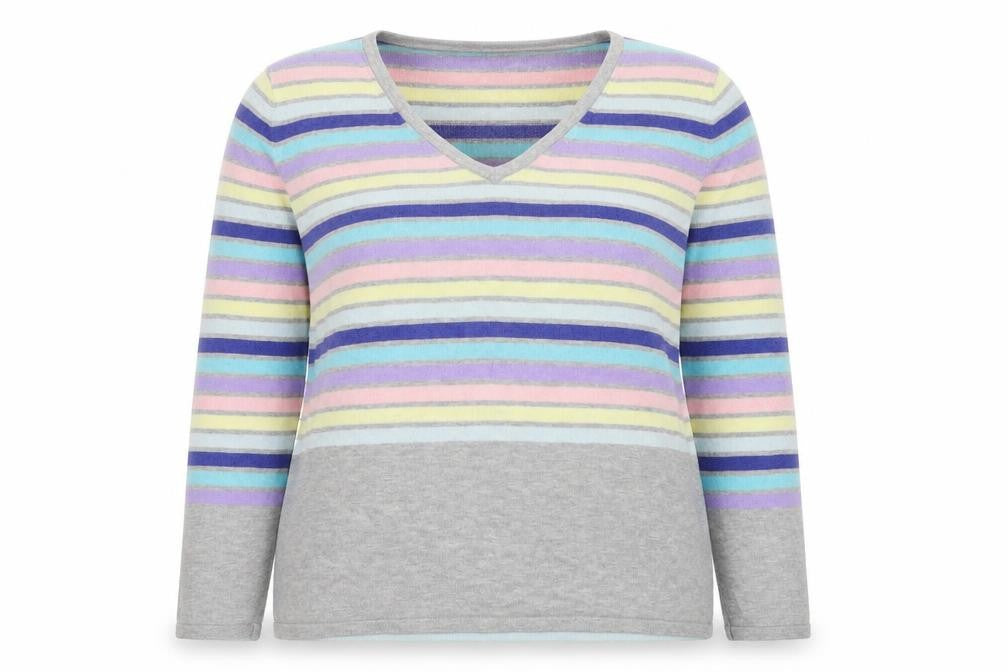 Together Womens Multicoloured V-Neck Striped Viscose Pullover Jumper Size 18