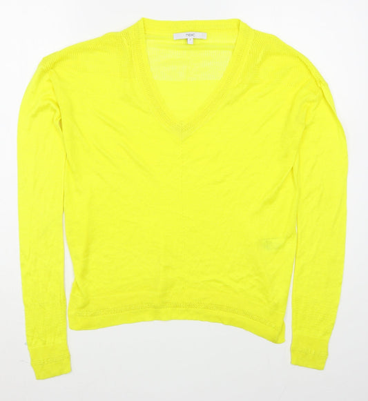 NEXT Womens Yellow V-Neck  Viscose Pullover Jumper Size 8