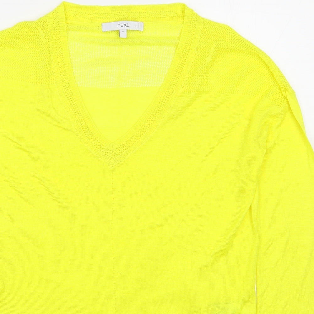 NEXT Womens Yellow V-Neck  Viscose Pullover Jumper Size 8