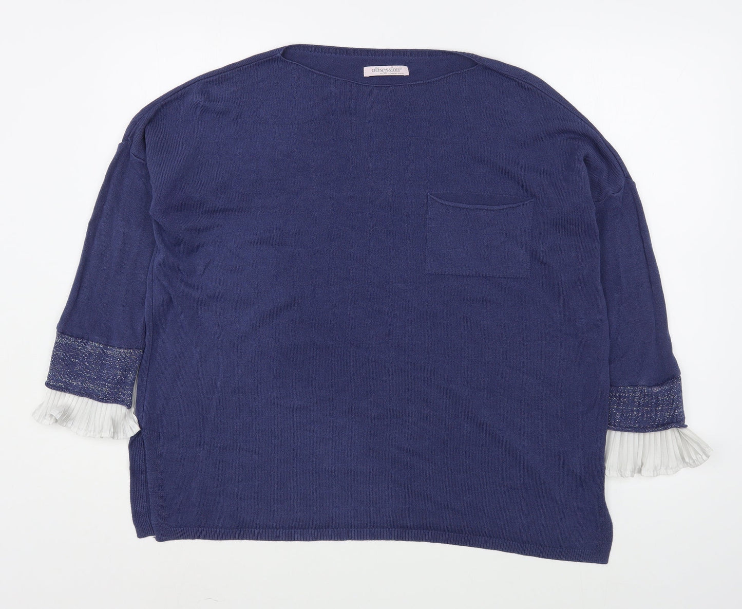 Obsession Womens Blue Boat Neck  Acrylic Pullover Jumper Size L