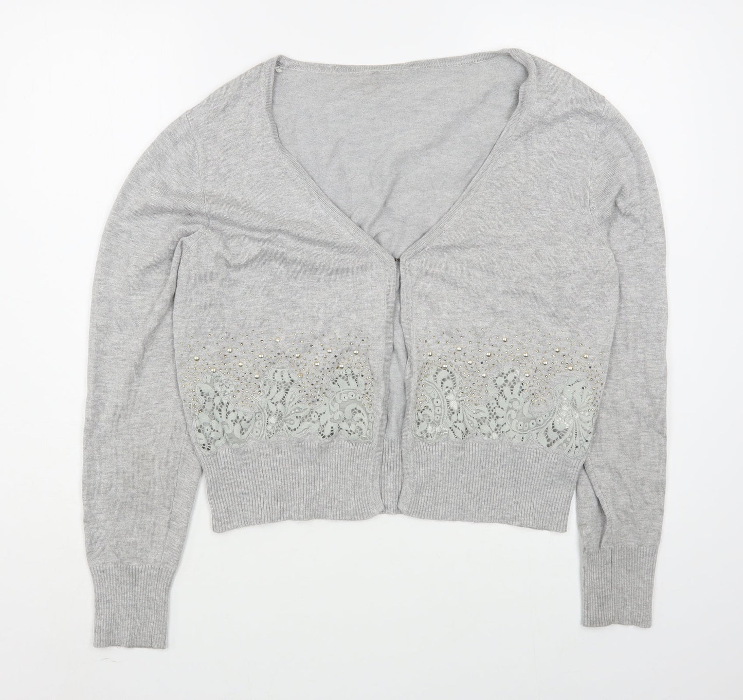 Preworn Womens Grey V-Neck  Nylon Cardigan Jumper Size L