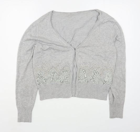 Preworn Womens Grey V-Neck  Nylon Cardigan Jumper Size L