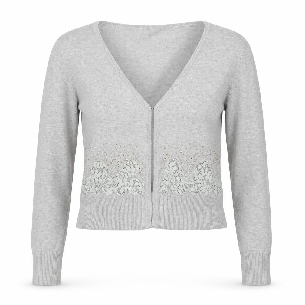Preworn Womens Grey V-Neck  Nylon Cardigan Jumper Size L