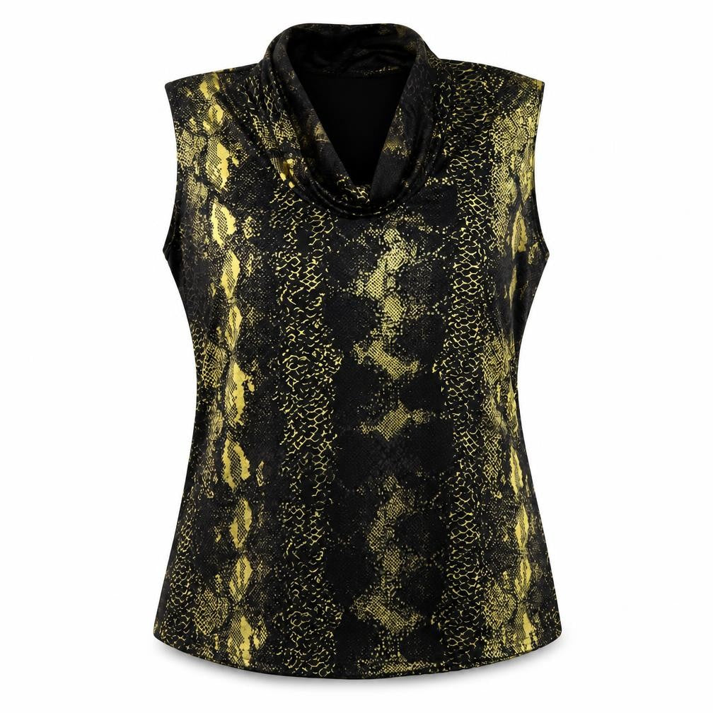 Eye Casual Womens Gold Animal Print Polyester Basic Blouse Size 2XL Cowl Neck