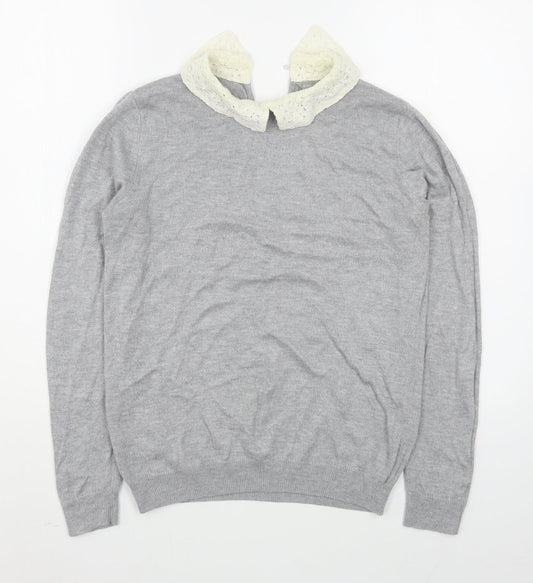 Dorothy Perkins Womens Grey Collared  Viscose Pullover Jumper Size 10