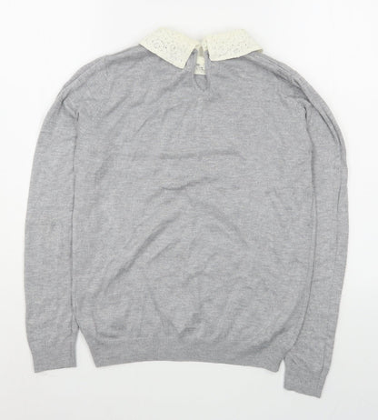 Preloved Dorothy Perkins Womens Grey Collared  Viscose Pullover Jumper Size 10 - Back