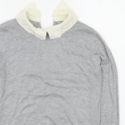 Preloved Dorothy Perkins Womens Grey Collared  Viscose Pullover Jumper Size 10 - Detail