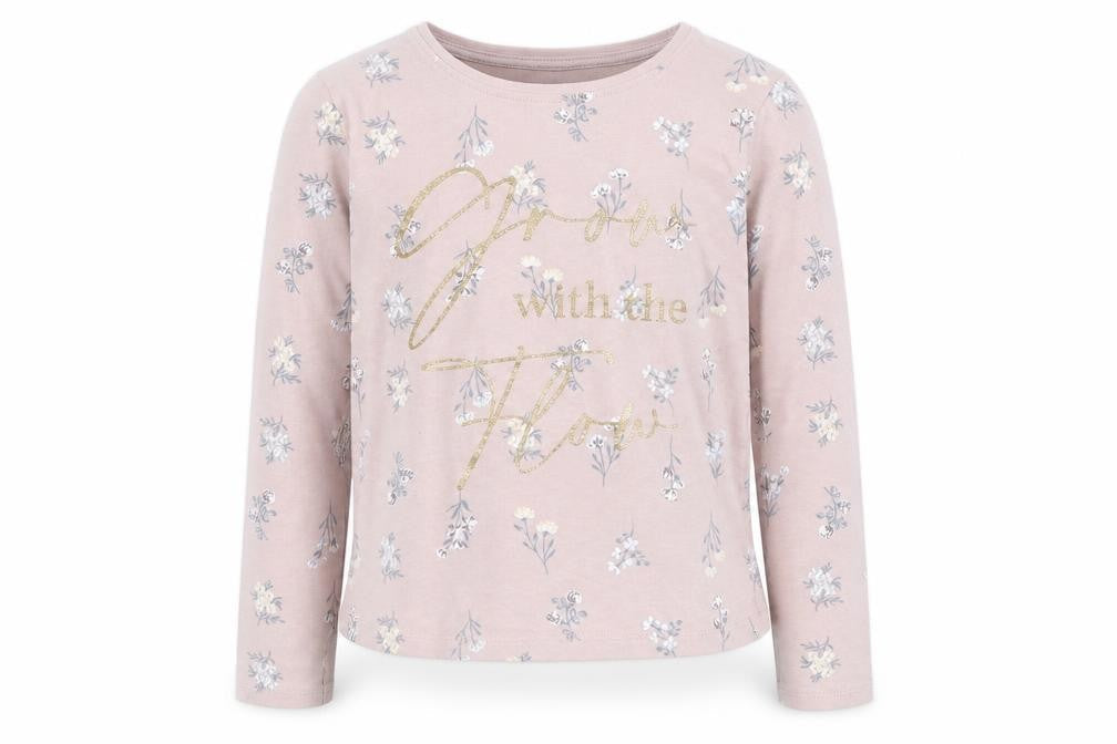 Primark Girls Pink Floral Cotton Basic Casual Size 6-7 Years Round Neck