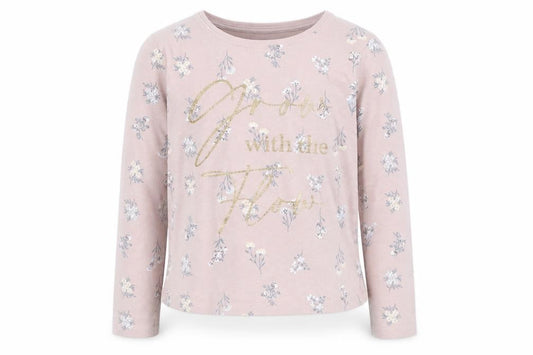 Primark Girls Pink Floral Cotton Basic Casual Size 6-7 Years Round Neck