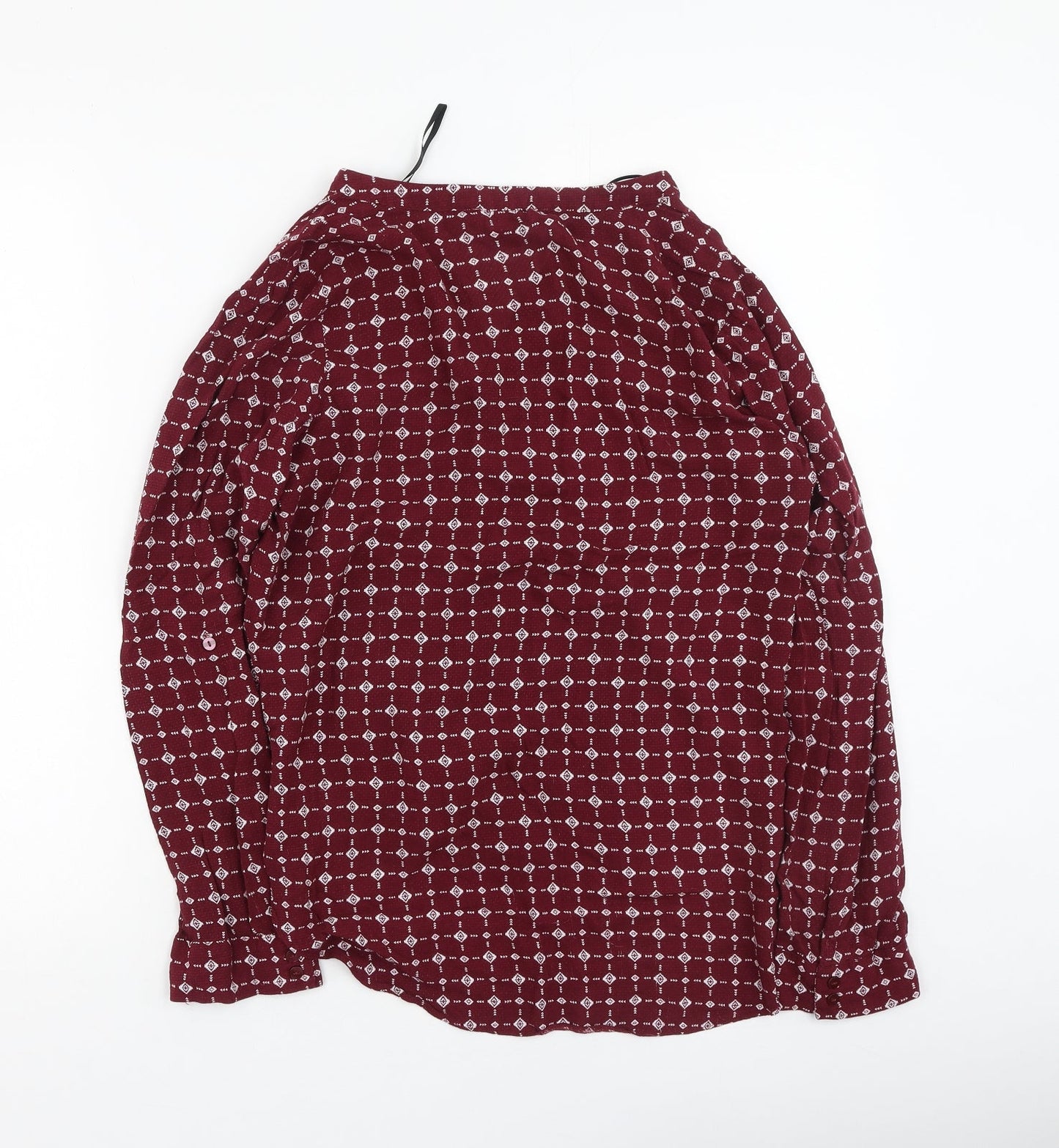 Primark  Womens Red Geometric Viscose Basic Button-Up Size 10 V-Neck