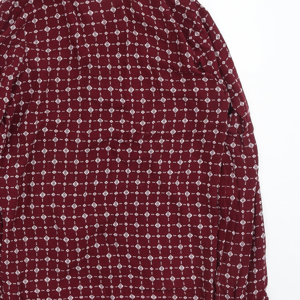Primark  Womens Red Geometric Viscose Basic Button-Up Size 10 V-Neck