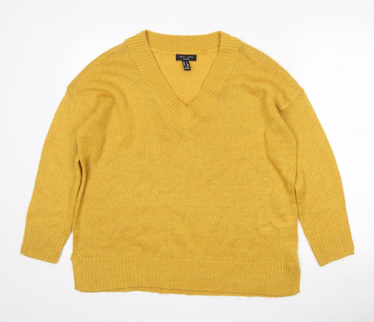 New Look Womens Yellow V-Neck  Acrylic Pullover Jumper Size S
