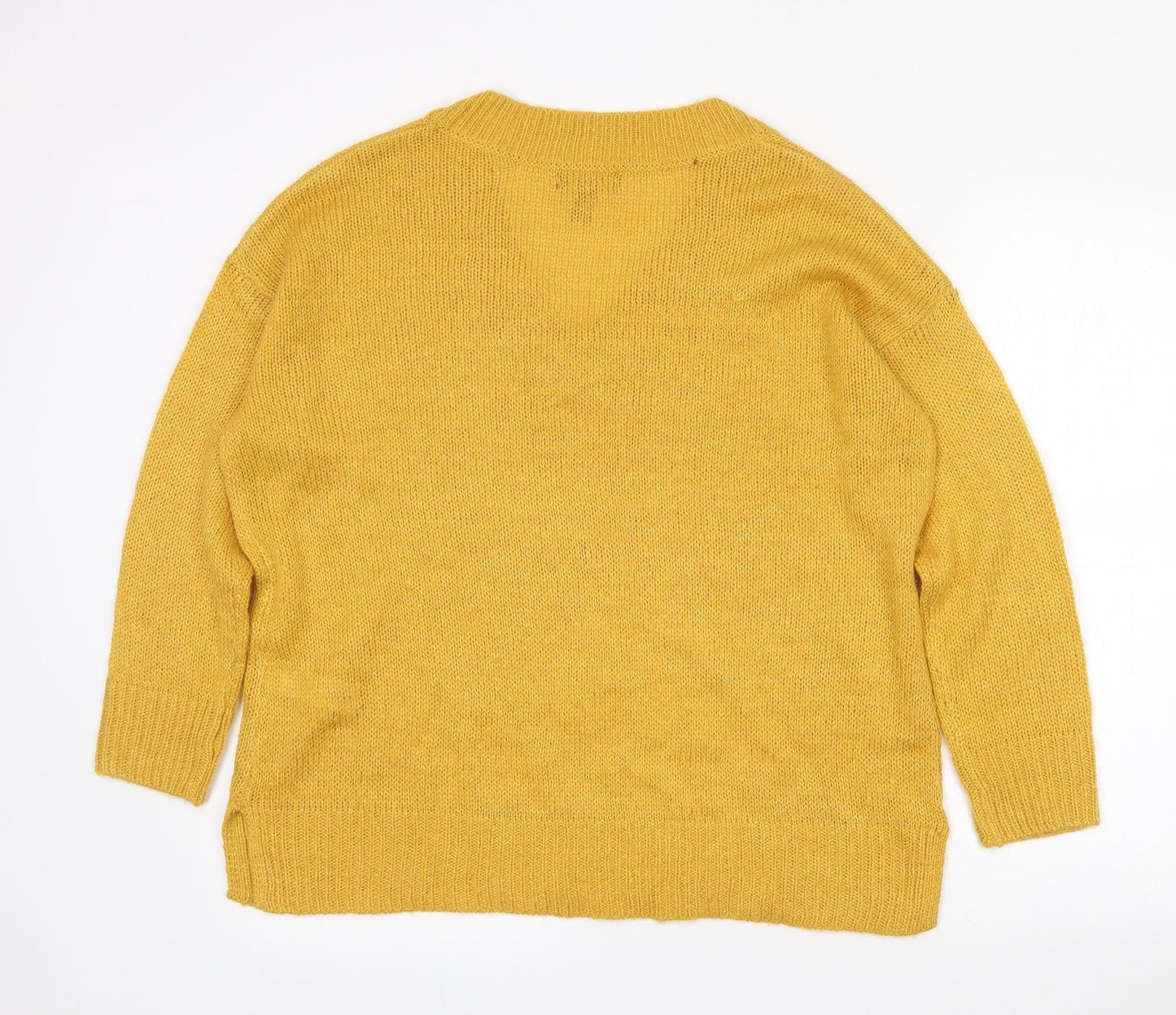 New Look Womens Yellow V-Neck  Acrylic Pullover Jumper Size S