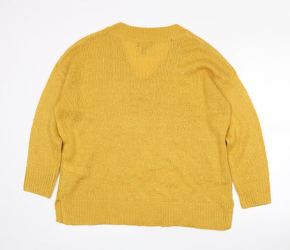 Preloved New Look Womens Yellow V-Neck  Acrylic Pullover Jumper Size S - Back