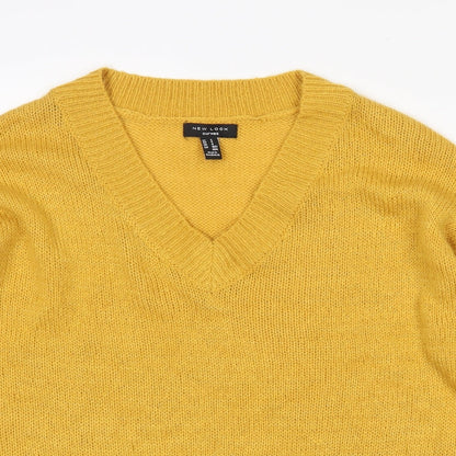 Preloved New Look Womens Yellow V-Neck  Acrylic Pullover Jumper Size S - Detail
